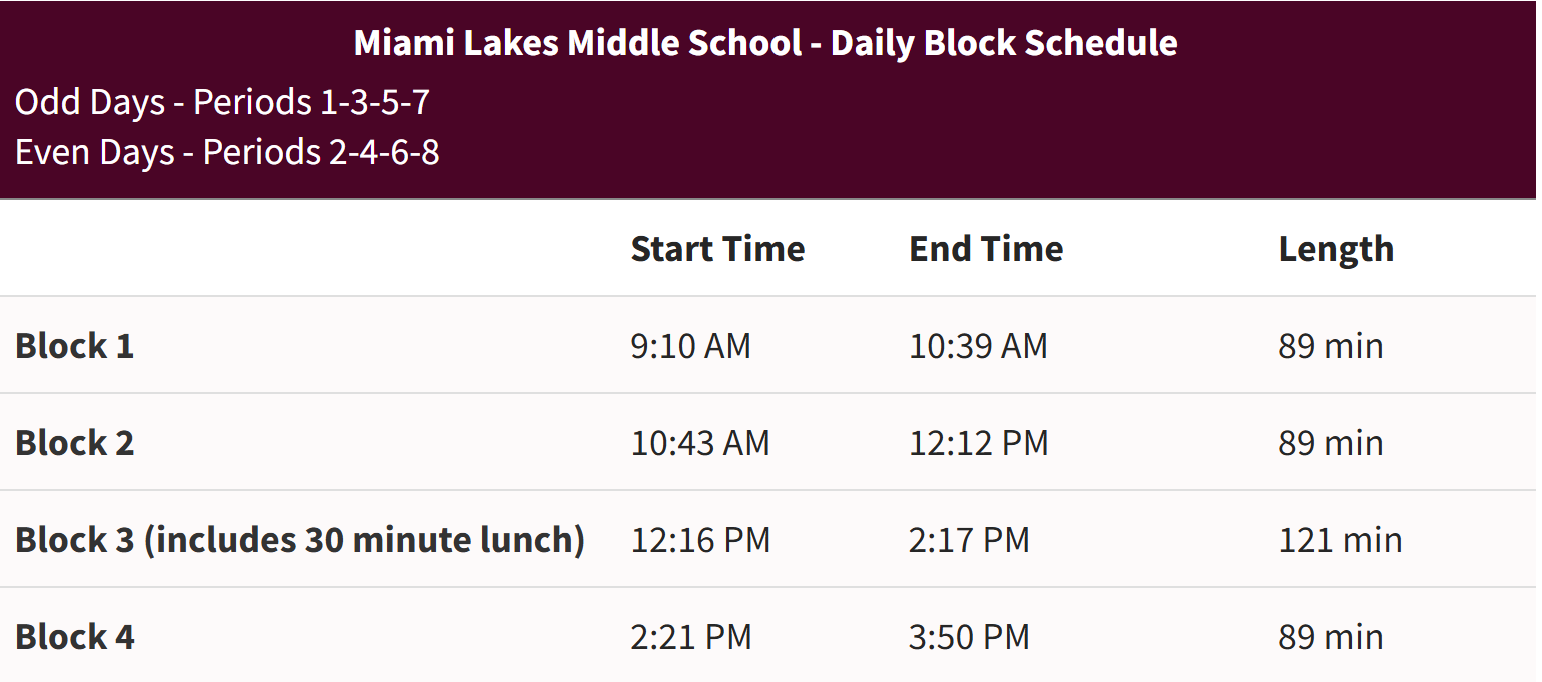 bell schedule